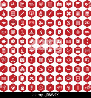 100 calculator icons hexagon red Stock Vector