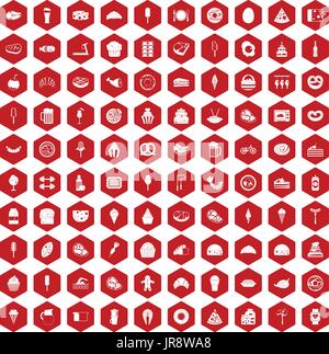 100 calories icons hexagon red Stock Vector
