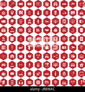 100 camera icons hexagon red Stock Vector
