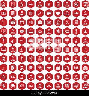 100 career icons hexagon red Stock Vector