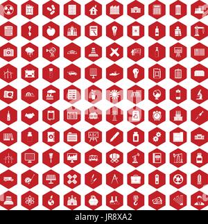 100 company icons hexagon red Stock Vector