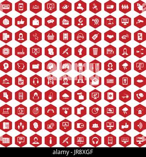 100 contact us icons hexagon red Stock Vector
