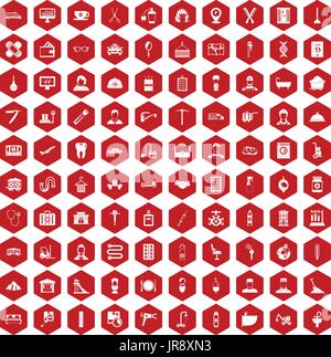 100 craft icons hexagon red Stock Vector