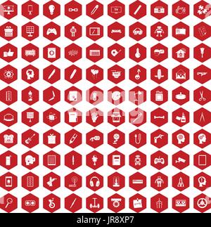 100 creative idea icons hexagon red Stock Vector