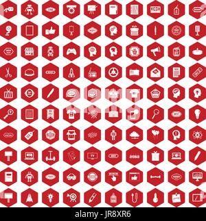 100 creative marketing icons hexagon red Stock Vector