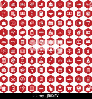 100 credit icons hexagon red Stock Vector