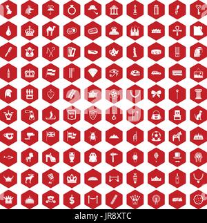 100 crown icons hexagon red Stock Vector
