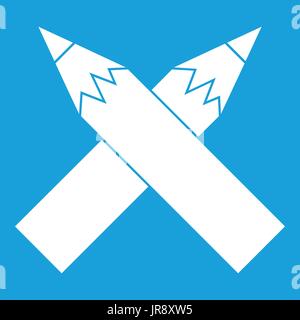 Two crossed pencils icon white Stock Vector
