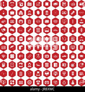 100 department icons hexagon red Stock Vector