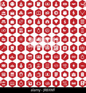 100 deposit icons hexagon red Stock Vector