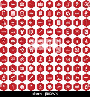 100 development icons hexagon red Stock Vector