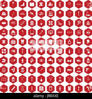 100 disabled healthcare icons hexagon red Stock Vector
