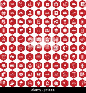 100 dispatcher icons hexagon red Stock Vector