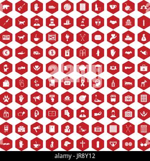 100 donation icons hexagon red Stock Vector