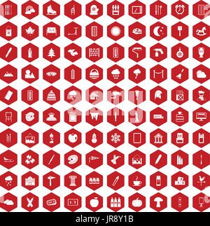 100 drawing icons hexagon red Stock Vector