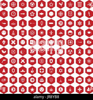 100 emblem icons hexagon red Stock Vector