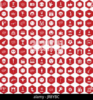 100 emotion icons hexagon red Stock Vector