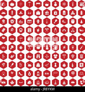 100 family tradition icons hexagon red Stock Vector