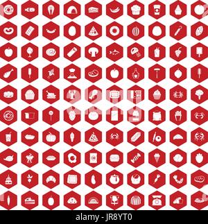 100 favorite food icons hexagon red Stock Vector