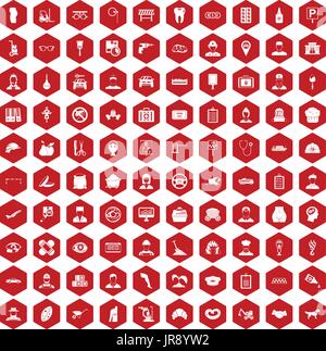 100 favorite work icons hexagon red Stock Vector