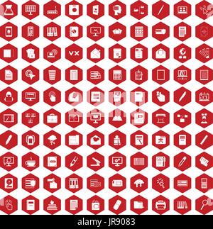 100 folder icons hexagon red Stock Vector