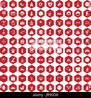 100 funny icons hexagon red Stock Vector
