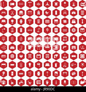 100 furnishing icons hexagon red Stock Vector