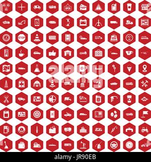 100 gas station icons hexagon red Stock Vector