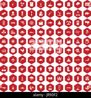 100 global warming icons hexagon red Stock Vector