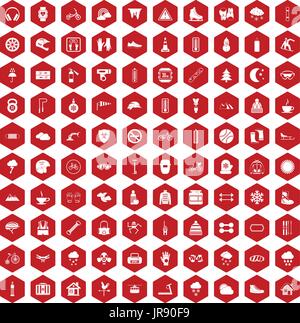 100 glove icons hexagon red Stock Vector