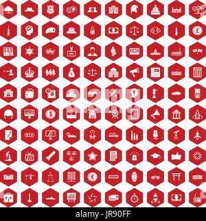 100 government icons hexagon red Stock Vector