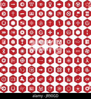 100 graphic elements icons hexagon red Stock Vector