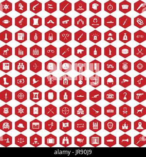 100 guns icons hexagon red Stock Vector
