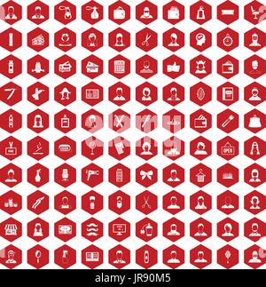 100 hairdresser icons hexagon red Stock Vector