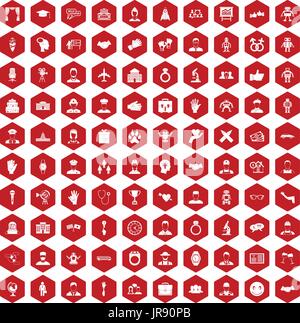100 handshake icons hexagon red Stock Vector