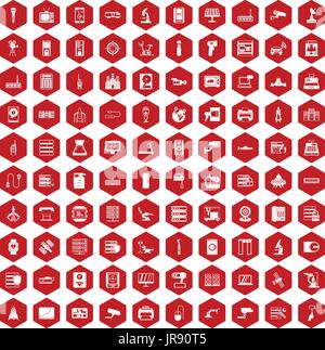 100 hardware icons hexagon red Stock Vector