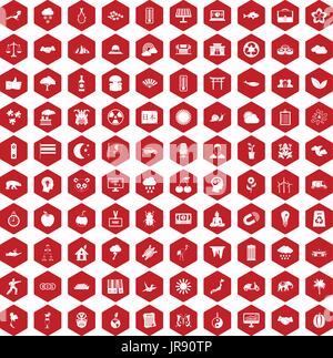 100 harmony icons hexagon red Stock Vector