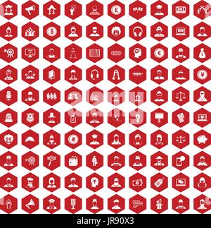 100 headhunter icons hexagon red Stock Vector