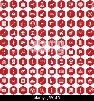 100 help icons hexagon red Stock Vector