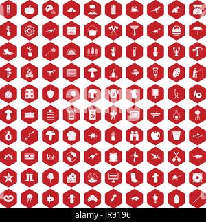 100 hobby icons hexagon red Stock Vector