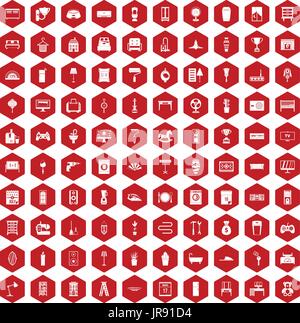 100 home icons hexagon red Stock Vector