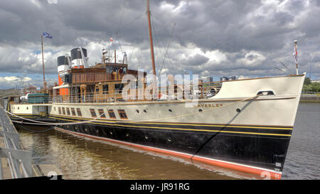 Waverley is the World's Last Seagoing Paddle Steamer in the World, pictured berthed at its home in front of the science centre Stock Photo