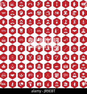 100 human resources icons hexagon red Stock Vector