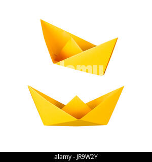 origami boat or paper boat isolated on white Stock Photo