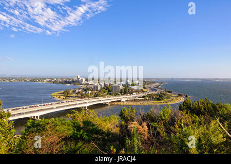 Narrows Bridge over the Swan River and Mill Point photographed from Kings Park - Perth, WA, Australia Stock Photo