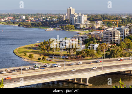 Narrows Bridge,  Swan River and South Perth Esplanade photographed from Kings Park - Perth, WA, Australia Stock Photo