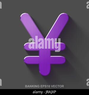Flat metallic banking 3D icon. Purple Glossy Metal Yen on Gray background. EPS 10, vector. Stock Vector