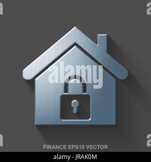 Flat metallic business 3D icon. Polished Steel Home on Gray background. EPS 10, vector. Stock Vector