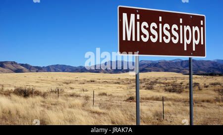 Mississippi road sign with blue sky and wilderness Stock Photo