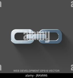 Flat metallic web development 3D icon. Polished Steel Link on Gray background. EPS 10, vector. Stock Vector